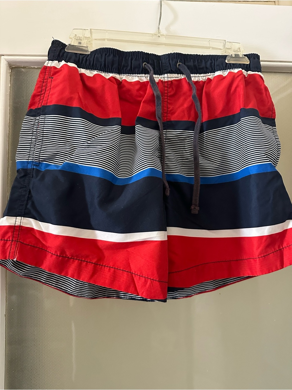 Men's H&M Red & Navy Striped Swim Shorts - Elastic Waist with Drawstring